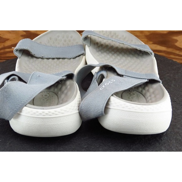 Crocs Sz 11 M Gray Ankle Strap Fabric Women Sandals - Picture 5 of 7
